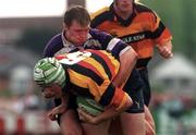 14 May 2000; Graham Quinn of Lansdowne is tackled by Eric Miller of Terenure during the AIB All-Ireland League Semi-Final match between Terenure and Lansdowne at Lakelands Park in Dublin. Photo by Matt Browne/Sportsfile