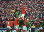 1 April 2000; Ian Gough of Wales takes possession in a line-out ahead of Mick Galwey of Ireland during the Lloyds TSB 6 Nations match between Ireland and Wales at Lansdowne Road in Dublin. Photo by Damien Eagers/Sportsfile