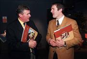 20 November 1999; GAA President elect Seán McCague and Armagh footballer Jarlath Burns are pictured in conversation during the launch of A Season of Sundays 1999 at the GAA Museum at Croke Park in Dublin. Photo by Brendan Moran/Sportsfile