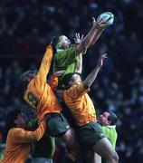 23 November 1996; Jeremy Davidson of Ireland wins possession in a line-out during the Autumn International match between Ireland and Australia at Lansdowne Road in Dublin. Photo by David Maher/Sportsfile
