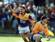20 May 2000; John Hegarty of Wexford celebrates after scoring a goal past Wicklow goalkeeper Robert Hollingsworth during the Bank of Ireland Leinster Senior Football Championship Group Stage Round 3 match between Wicklow and Wexford at Aughrim County Ground in Aughrim, Wicklow. Photo by Matt Browne/Sportsfile