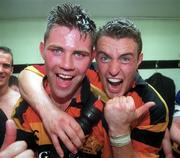 14 May 2000; Liam Toland, left, and Aidan McCullan of Lansdowne celebrate following their side's victory during the AIB All-Ireland League Semi-Final match between Terenure and Lansdowne at Lakelands Park in Dublin. Photo by Matt Browne/Sportsfile