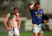 20 May 2000; Pauric Davis, left, and Padraig Brady of Longford following their side's elimination depsite victory during the Bank of Ireland Leinster Senior Football Championship Group Stage Round 3 match between Carlow and Longford at Dr. Cullen Park, Carlow. Photo by Ray McManus/Sportsfile