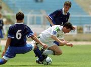 3 May 2000; Mark Rossiter of Republic of Ireland in action against Georgi Mikadze, left, and Maxim Grigoriev of Russia during the UEFA U16 European Championship Finals match between Russia and Republic of Ireland at Be'er Sheva Municipal Stadium in Be'er Sheva, Israel. Photo by David Maher/Sportsfile