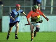 6 May 2000; Michael Ryan of Carlow in action against Daragh Spain of Dublin during the Guinness Leinster Senior Hurling Championship Round Robin match between Carlow and Dublin at Dr Cullen Park in Carlow. Photo by Damien Eagers/Sportsfile