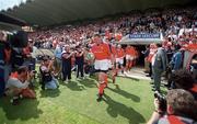6 May 2000; Munster captain Mick Galwey leads his side out onto the field prior to the Heineken Cup Semi-Final match between Toulouse and Munster at the Stade du Parc Lescure in Bordeaux, France. Photo by Brendan Moran/Sportsfile