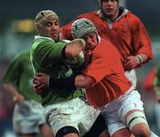 31 March 2000; Mike Mullins of Ireland is tackled by Chris Stephens of Wales during the Six Nations A Rugby Championship match between Ireland and Wales at Donnybrook Stadium in Dublin. Photo by Aoife Rice/Sportsfile
