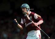 14 May 2000; Ollie Canning of Galway celebrates after scoring his side's first goal during the Church & General National Hurling League Final match between Tipperary and Galway at the Gaelic Grounds in Limerick. Photo by Aoife Rice/Sportsfile