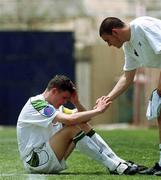 3 May 2000; Republic of Ireland captain Patrick McCarthy, left, and David Murphy following their side's defeat during the UEFA U16 European Championship Finals match between Russia and Republic of Ireland at Be'er Sheva Municipal Stadium in Be'er Sheva, Israel. Photo by David Maher/Sportsfile
