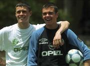 4 May 2000; Paddy McCarthy, left, and goalkeeper Brian Murphy during a Republic of Ireland U16's training session at Kefar Silver Youth Village in Ashkelon, Israel. Photo by David Maher/Sportsfile