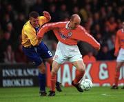 5 May 2000; Paul Doolin of Shelbourne in action against Stephen Caffrey of Bohemians during the FAI Cup Final Replay match between Shelbourne and Bohemians at Dalymount Park in Dublin. Photo by Ray McManus/Sportsfile