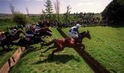 4 May 2000; Risk of Thunder, with Ken Whelan up, leads the field over the Double Ditch during the first circuit on their way to winning the Quinns of Baltinglass Steeplechase for the La Touche Cup at Punchestown Racecourse in Kildare. Photo by Matt Browne/Sportsfile