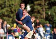 13 May 2000; Victor Costello of St Mary's, right, celebrates with team-mate Ross Doyle after scoring a try during the AIB All-Ireland League Semi-Final match between St MaryÕs and Ballymena at Templeville Road in Dublin. Photo by Matt Browne/Sportsfile