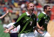 5 May 2000; Sean Thorton of Republic of Ireland celebrates after scoring his side's second goal during the UEFA U16 European Championship Finals match between Republic of Ireland and England at Ashkelon Municipal Stadium in Ashkelon, Israel. Photo by David Maher/Sportsfile