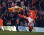 5 May 2000; Richie Baker of Shelbourne in action against Stephen Caffrey of Bohemians during the FAI Cup Final Replay match between Shelbourne and Bohemians at Dalymount Park in Dublin. Photo by Damien Eagers/Sportsfile