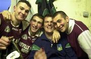 26 April 2000; Limerick players, from left, Stephen Lucey, Conor Fitzgerald, manager Liam Kearns Limerick and Colm Hickey celebrate following their side's victory during the All-Ireland Under 21 Football Championship Semi-Final match between Limerick and Westmeath at O'Moore Park in Porlaoise, Laois. Photo by Damien Eagers/Sportsfile