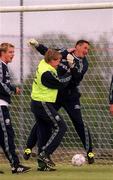 19 May 2000; Steve Staunton tussles with goalkeeper Dean Kiely during a Republic of Ireland training session at AUL Sports Complex in Clonshaugh, Dublin. Photo by David Maher/Sportsfile