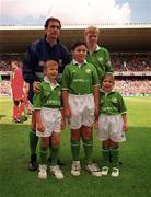 21 May 2000; Steve Staunton, back right, joins Tony Cascarino and his children, from left, Michael, Teddy and Maeve-Kelly, prior to the Steve Staunton and Tony Cascarino Testimonial match between Republic of Ireland XI and Liverpool at Lansdowne Road in Dublin. Photo by Damien Eagers/Sportsfile