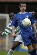 12 April 2004; Paul Leahy of Waterford United in action against Mark Rutherford of Shamrock Rovers during the Eircom League Premier Division match between Shamrock Rovers and Waterford United at Richmond Park in Dublin. Photo by Brendan Moran/Sportsfile