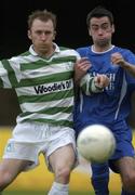 12 April 2004; Trevor Molloy of Shamrock Rovers in action against Paul Leahy of Waterford United during the Eircom League Premier Division match between Shamrock Rovers and Waterford United at Richmond Park in Dublin. Photo by Brendan Moran/Sportsfile