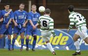 12 April 2004; Keith O'Halloran of Shamrock Rovers shoots to score his side's first goal during the Eircom League Premier Division match between Shamrock Rovers and Waterford United at Richmond Park in Dublin. Photo by Brendan Moran/Sportsfile