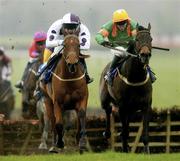 13 April 2004; Royal Alphabet, right, with David Casey up, alongside eventual second place Snapper Creck, with Gary Hutchison, on their way to winning the Menolly Homes Novice Hurdle at Fairyhouse Racecourse in Ratoath, Meath. Photo by Damien Eagers/Sportsfile