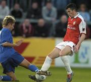 16 April 2004; Keith Fahy of St Patrick's Athletic in action against Mark Clifford of Waterford United during the Eircom League Premier Division match between St Patrick's Athletic and Waterford United at Richmond Park in Dublin. Photo by Pat Murphy/Sportsfile