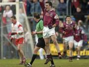 18 April 2004; Padraig Joyce of Galway celebrates the equalising point to send the match into extra time during the Allianz National Football League Division 1 Semi-Final match between Tyrone and Galway at Healy Park in Omagh, Tyrone. Photo by Damien Eagers/Sportsfile