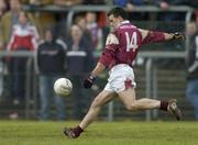 18 April 2004; Padraig Joyce of Galway kicks the equalising point to send the match into extra time during the Allianz National Football League Division 1 Semi-Final match between Tyrone and Galway at Healy Park in Omagh, Tyrone. Photo by Damien Eagers/Sportsfile