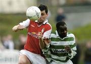 23 April 2004; Darragh Maguire of St Patrick's Athletic in action against Mark Rutherford of Shamrock Rovers during the Eircom League Premier Division match between Shamrock Rovers and St Patrick's Athletic at Richmond Park in Dublin. Photo by David Maher/Sportsfile