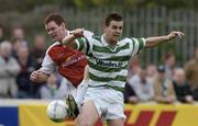 23 April 2004; Colm Foley of St Patrick's Athletic in action against Shane Robinson of Shamrock Rovers during the Eircom League Premier Division match between Shamrock Rovers and St Patrick's Athletic at Richmond Park in Dublin. Photo by David Maher/Sportsfile
