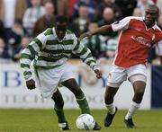 23 April 2004; Mark Rutherford of Shamrock Rovers in action against Joseph Ndo of St Patrick's Athletic during the Eircom League Premier Division match between Shamrock Rovers and St Patrick's Athletic at Richmond Park in Dublin. Photo by David Maher/Sportsfile