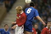 23 April 2004; Glen Fitzpatrick of Shelbourne in action against Pat Purcell of Waterford United during the Eircom League Premier Division match between Waterford United and Shelbourne at the Regional Sports Centre in Waterford. Photo by Matt Browne/Sportsfile