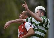 23 April 2004; Paul Osam of St Patrick's Athletic in action against Paul Caffrey of Shamrock Rovers during the Eircom League Premier Division match between Shamrock Rovers and St Patrick's Athletic at Richmond Park in Dublin. Photo by David Maher/Sportsfile