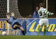 23 April 2004; Trevor Molloy of Shamrock Rovers shoots to score his side's second goal, past St Patrick's Athletic goalkeeper Chris Adamson during the Eircom League Premier Division match between Shamrock Rovers and St Patrick's Athletic at Richmond Park in Dublin. Photo by David Maher/Sportsfile