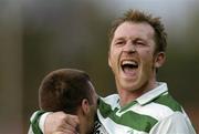 23 April 2004; Trevor Molloy of Shamrock Rovers, right, celebrates with team-mate Trevor Croly after scoring his side's second goal during the Eircom League Premier Division match between Shamrock Rovers and St Patrick's Athletic at Richmond Park in Dublin. Photo by David Maher/Sportsfile