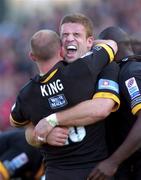 25 April 2004; Joe Worsley, right, and Alex King of London Wasps celebrate at the final whistle following their side's victory during the Heineken Cup Semi-Final match between Munster and London Wasps at Lansdowne Road in Dublin. Photo by Brendan Moran/Sportsfile