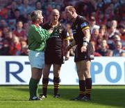 25 April 2004; London Wasps captain Lawrence Dallaglio, right, remonstrates with referee Nigel Williams during the Heineken Cup Semi-Final match between Munster and London Wasps at Lansdowne Road in Dublin. Photo by Brendan Moran/Sportsfile