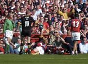 25 April 2004; Trevor Leota of London Wasps celebrates after scoring his sides late try, as Munster fans attempt to signal no try, during the Heineken Cup Semi-Final match between Munster and London Wasps at Lansdowne Road in Dublin. Photo by Brendan Moran/Sportsfile