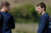 26 April 2004; Kenny Cunningham, left, and Roy Keane in conversation during a Republic of Ireland training session at Malahide Football Club in Malahide, Dublin. Photo by David Maher/Sportsfile