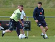 26 April 2004; Roy Keane, right, and Mark Kinsella during a Republic of Ireland training session at Malahide Football Club in Malahide, Dublin. Photo by David Maher/Sportsfile