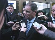 26 April 2004; Republic of Ireland manager Brian Kerr speaks to reporters upon his arrival at Bydgoszcz Ignacy Jan Paderewski Airport in Bydgoszcz, Poland. Photo by David Maher/Sportsfile