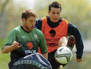 27 April 2004; Kenny Cunningham, left, and Ian Harte during a Republic of Ireland training session at the Zdzis aw Krzyszkowiak Stadium in Bydgoszcz, Poland. Photo by David Maher/Sportsfile