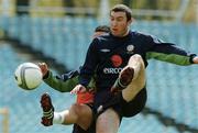 27 April 2004; Jason Byrne, right, and Ian Harte during a Republic of Ireland training session at the Zdzis aw Krzyszkowiak Stadium in Bydgoszcz, Poland. Photo by David Maher/Sportsfile