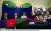 18 May 2000. Pictured from left, Lansdowne captain David O'Mahony, coach Michael Cosgrave, St Mary's College coach Brent Pope and captain Trevor Brennan at a photocall for the AIB Bank All-Ireland League Final between the two sides on Saturday next at Lansdowne Road. Rugby. Picture credit; Brendan Moran/SPORTSFILE