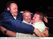 5 May 2000; Dermot Keely, Shelbourne manager, (centre) celebrates with Alan Mattews, assistant manager, (left) after victory over Bohemians, Shelbourne v Bohemians, FAI Cup Final Replay, Dalymount Park, Dublin. Soccer. Picture credit; Damien Eagers/SPORTSFILE