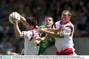13 May 2000; Tyrone's Ciaran Gourley, (6) in action against Brian Begley, Limerick supported by teammate Darren O'Hanlon, (right), All Ireland Football U21 Final, Limerick v Tyrone, Cusack Park, Mullingar Co. Westmeath. Picture credit; Ray McManus/SPORTSFILE*EDI*