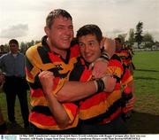 14 May 2000; Lansdowne's man of the match Barry Everitt celebrates with Reggie Corrigan after their win over Terenure, AIB Rugby League Semi Final Terenure v Lansdowne Picture credit Matt Browne/SPORTSFILE