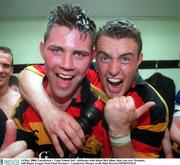 14 May 2000; Lansdowne's  Liam Toland ,left , celebrates with Aidan McCullan, their win over Terenure, AIB Rugby League Semi Final Terenure v Lansdowne Picture credit Matt Browne/SPORTSFILE
