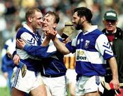 14 April 1996; Laois players Declan Conroy, Tomas Kenna and Bill Meaghar celebrate after the match. National Senior Hurling League, Kilkenny v Laois. Picture credit; Ray McManus / SPORTSFILE *** Local Caption ***